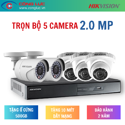 Trọn bộ 5 Camera Hikvision 2.0MP